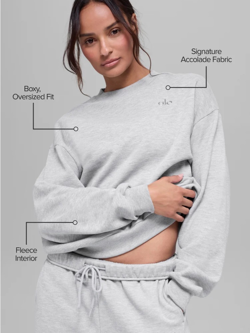 ALO Accolade Crew Neck Pullover Heather Grey- Small - Picture 2 of 5
